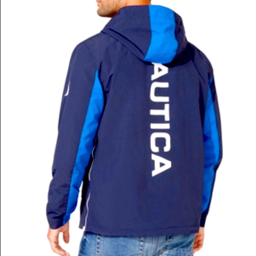 NWT Nautica Windbreaker Hooded Outwear Nautical Yacht Boating Jacket Blue